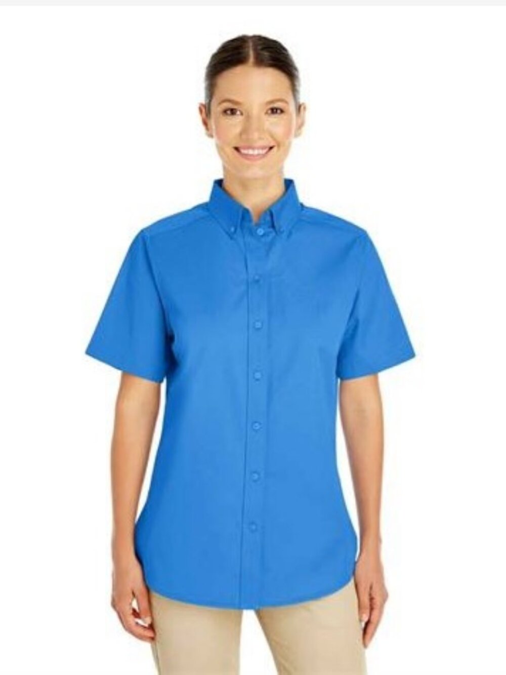 Women's Short-Sleeve Twill Shirt sz S French Blue Harriton M582W Brand New